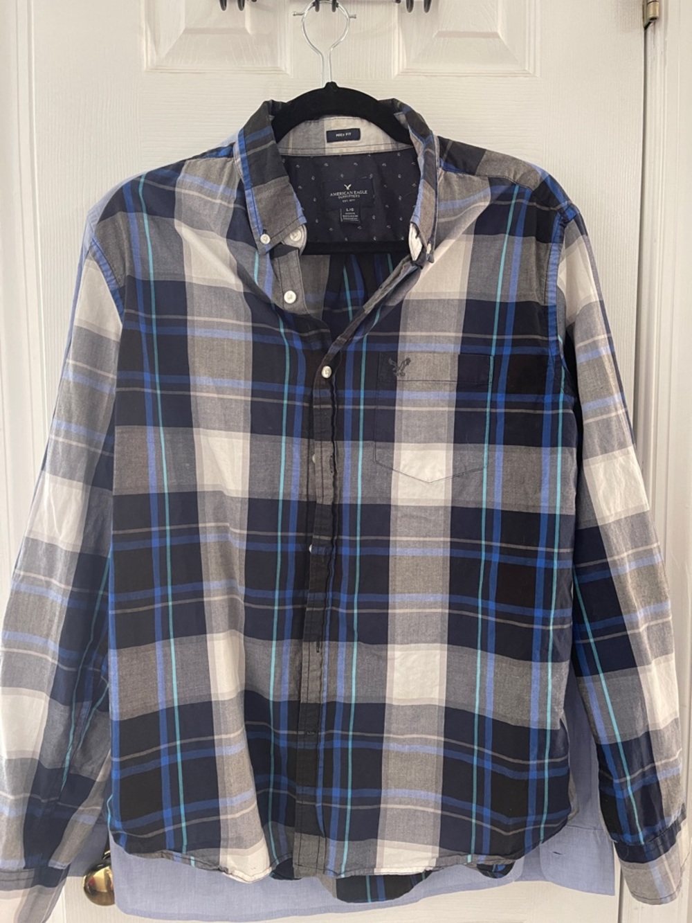 Men's Blue Plaid Button-Down Shirt